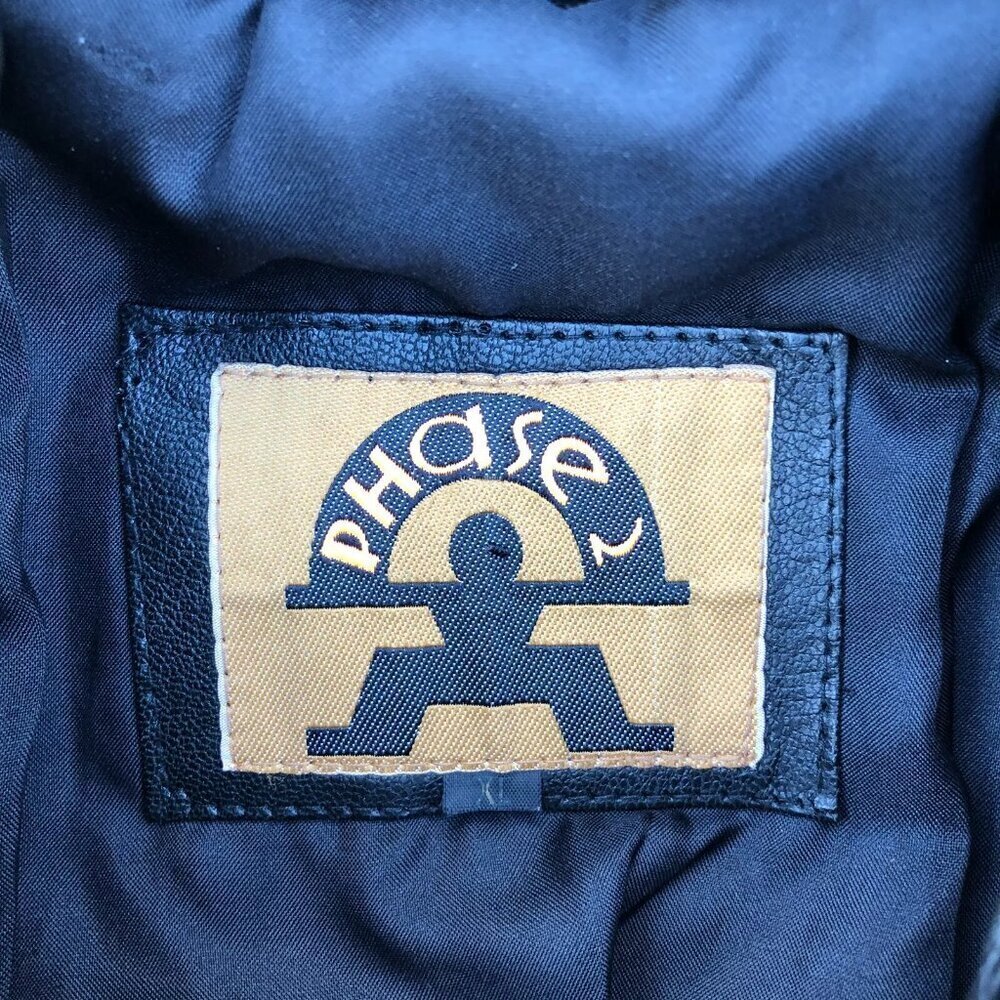 Vintage PHASE 2 Leather Bomber Jacket Men's XL Motorcycle Black Full Zip Coat - Picture 5 of 12